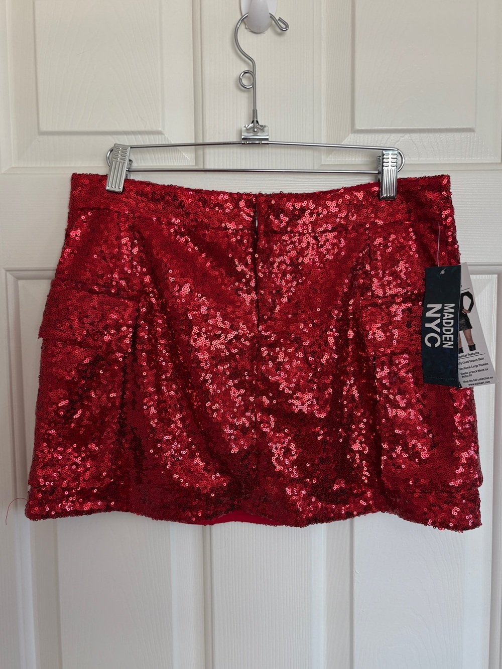 Madden NYC Red Sequin Mini Skirt w/ Pockets NWT